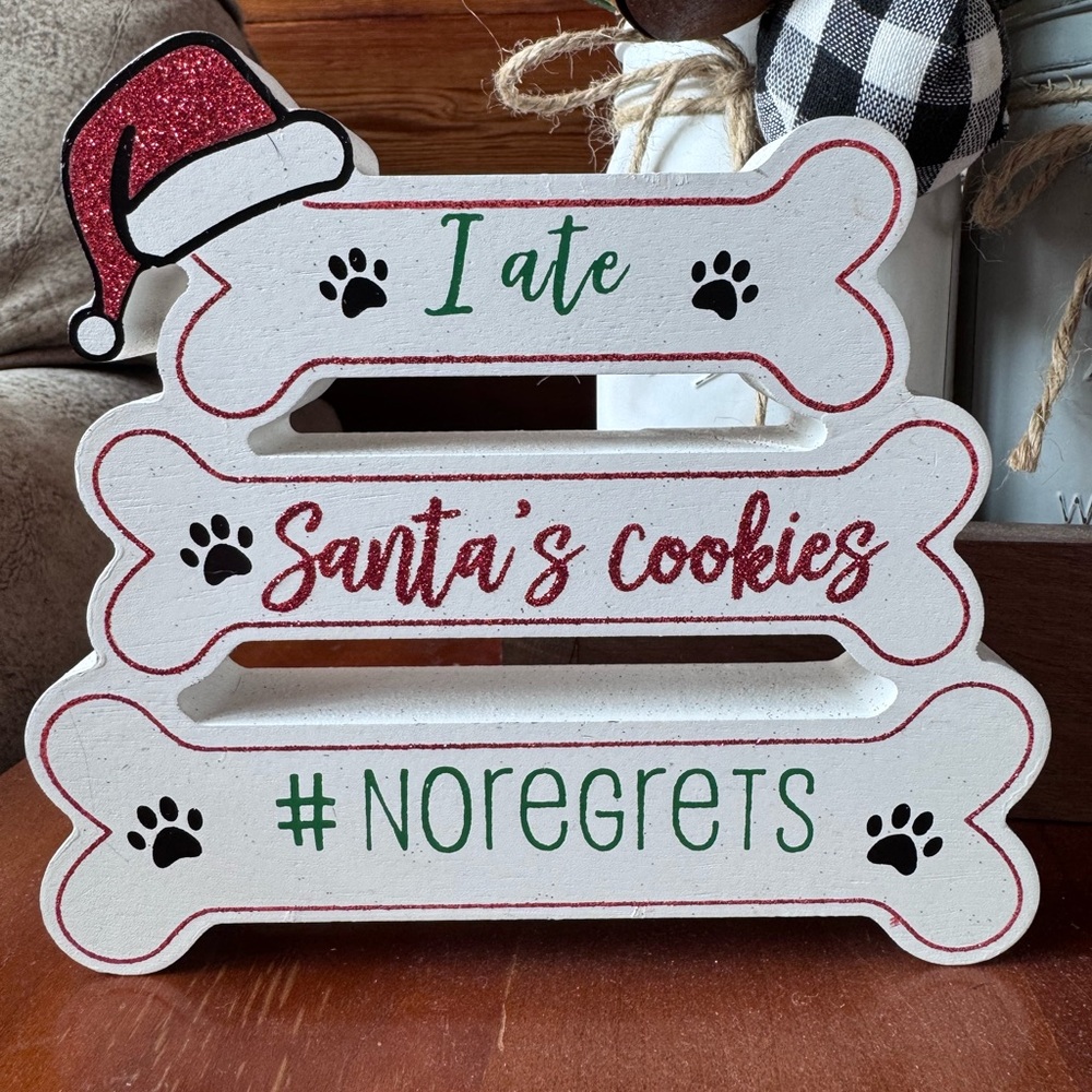 Festive Dog Bone Sign with Santa Hat
